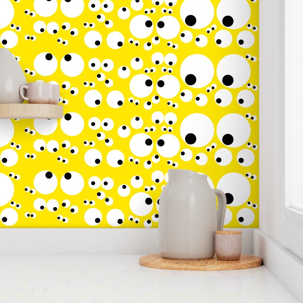 Googly Goo Goo Eyes on Neon Yellow Interior Collection Design Collection black and white wallpaper