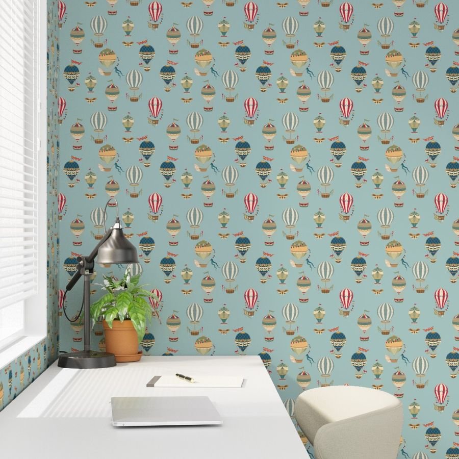 Small Vintage Hot Air Balloons in Sky Blue Wallpaper hot air wallpaper