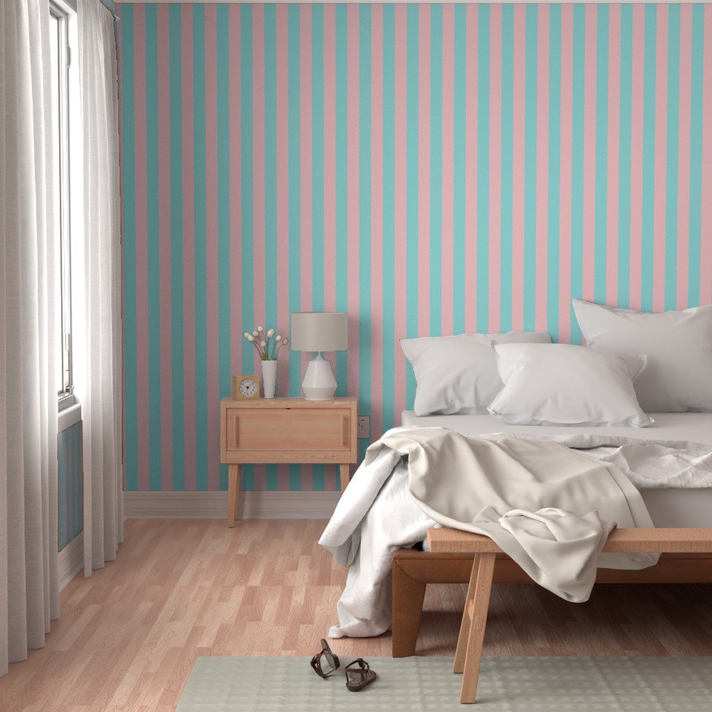Pink and Aqua Summer Gazebo Cabana Tent 2 Inch Stripes Wallpaper 2 inch wallpaper