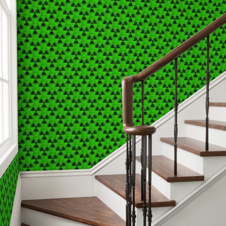 Green and Black Radioactive Hazmat Grunge Pattern Wallpaper alert sign wallpaper