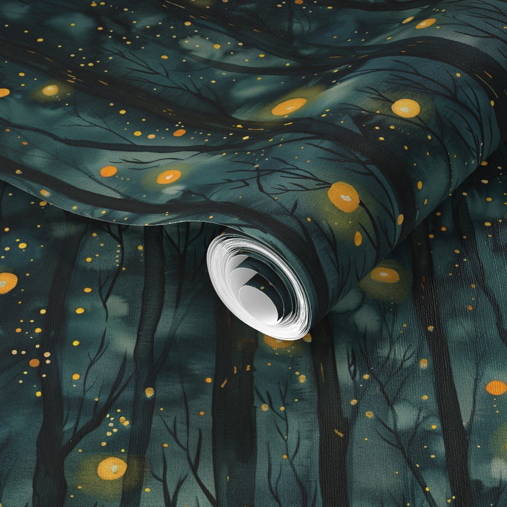 Mystic Firefly Forest A Glow in the Dark Wallpaper dark forest wallpaper