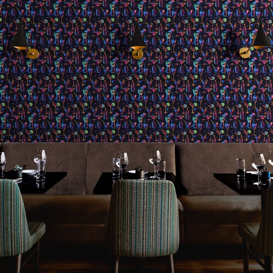 Electric Celebration Neon Cocktails in the Night Wallpaper cocktail pattern wallpaper