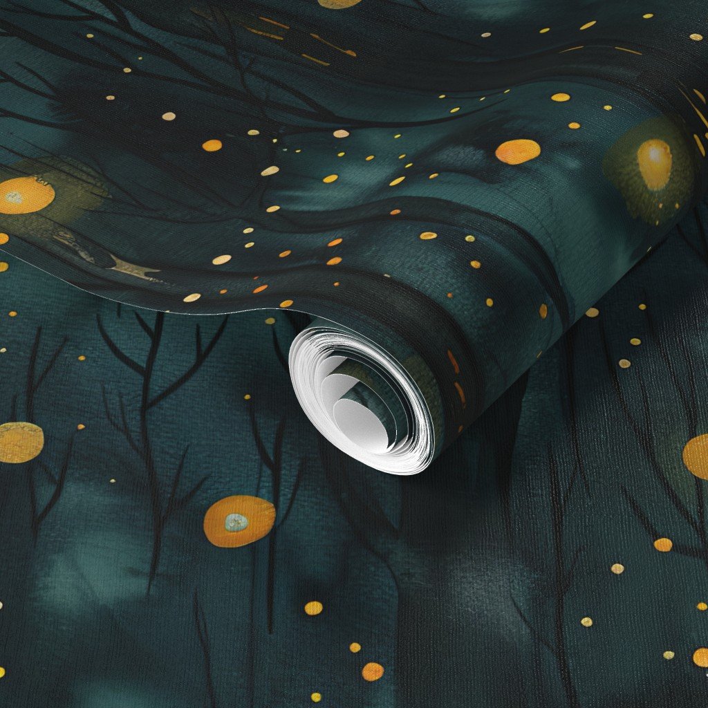 Large Mystic Firefly Forest A Glow in the Dark Wallpaper dark forest wallpaper