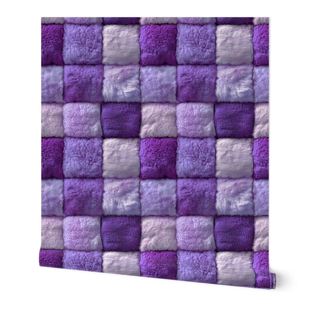 Large Violet Faux Fur Patchwork Fabric - Luxurious Plush Texture Wallpaper faux fur wallpaper