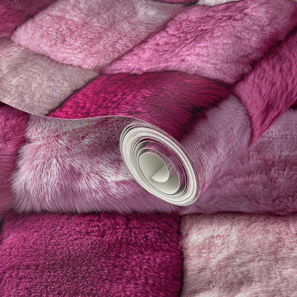 Large Hot Pink and Blush Faux Fur Patchwork Fabric - Luxurious Plush Wallpaper faux fur wallpaper