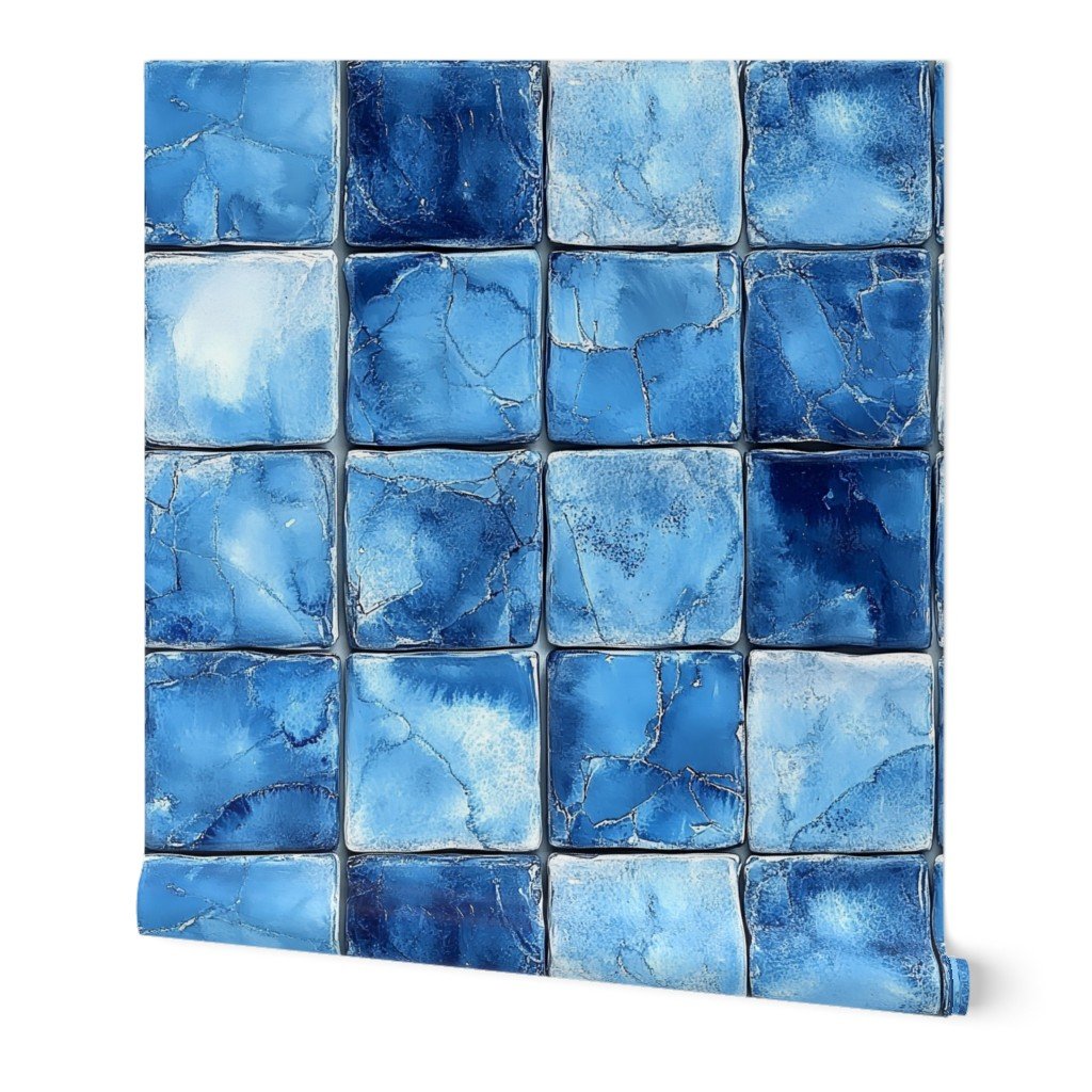 6 inch Blue Mosaic Tiles with Watercolor Effect for Pool or Bathroom Wal blue wallpaper