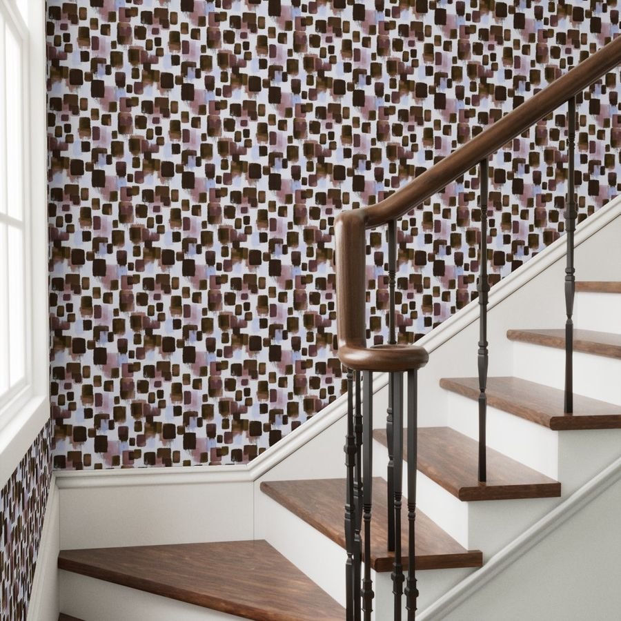 Abstract Earthy Brushstroke Blocks in Brown and Mauve Wallpaper warm tones wallpaper