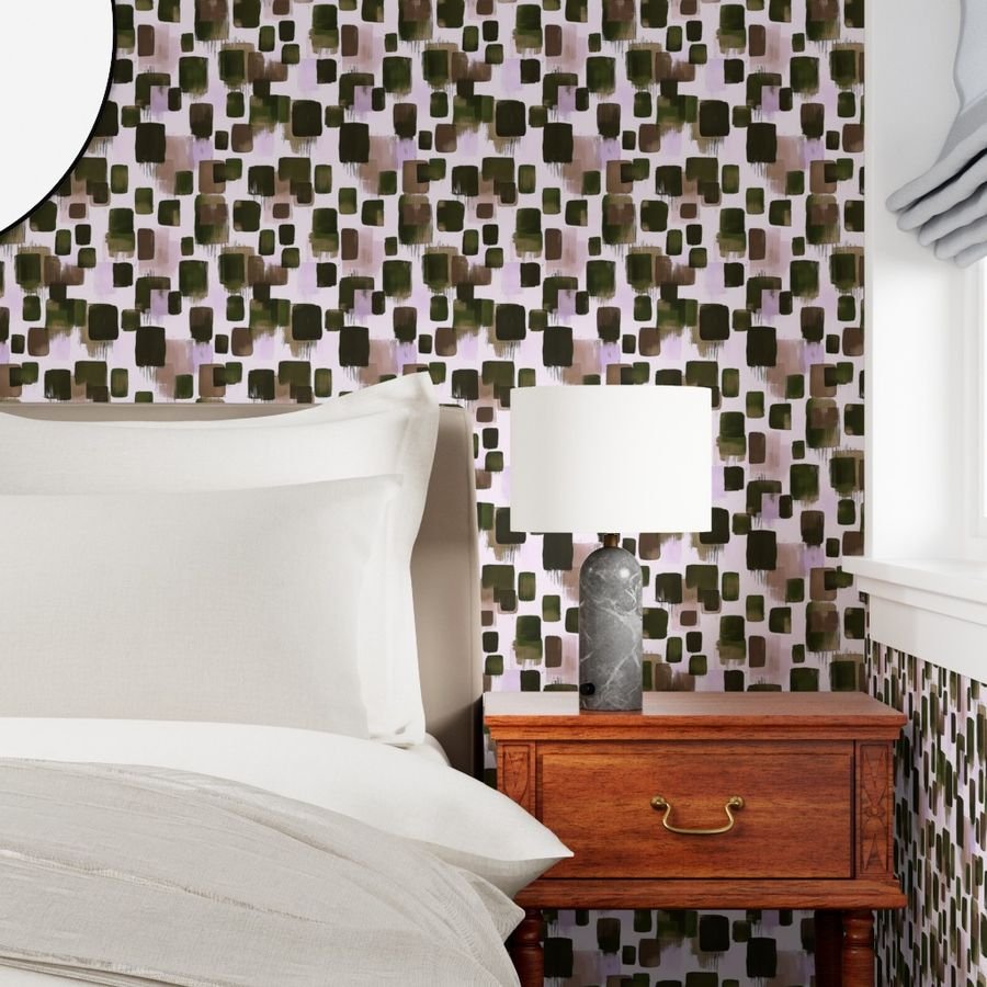 Abstract Earthy Brushstroke Blocks in Green and Brown Wallpaper warm tones wallpaper