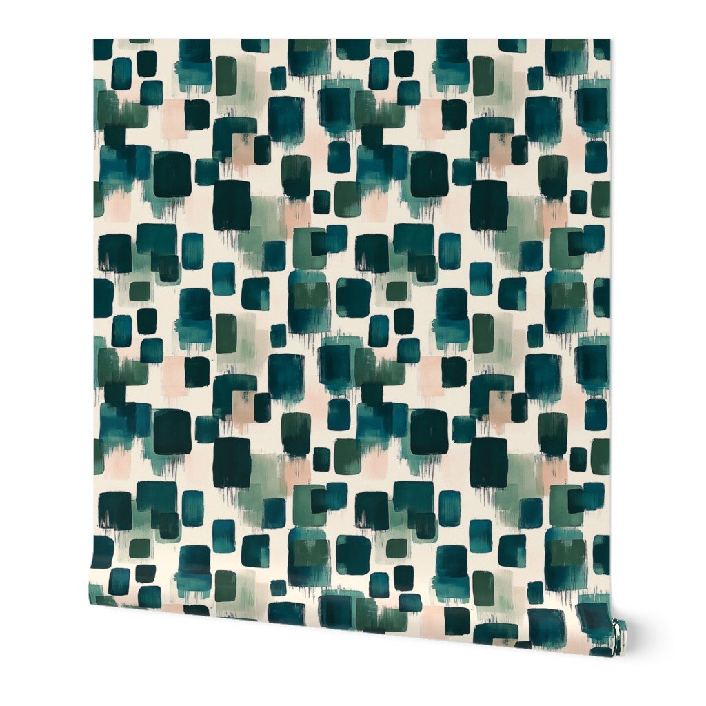 Abstract Earthy Brushstroke Blocks in Teal and Soft Peach Wallpaper soft peach wallpaper