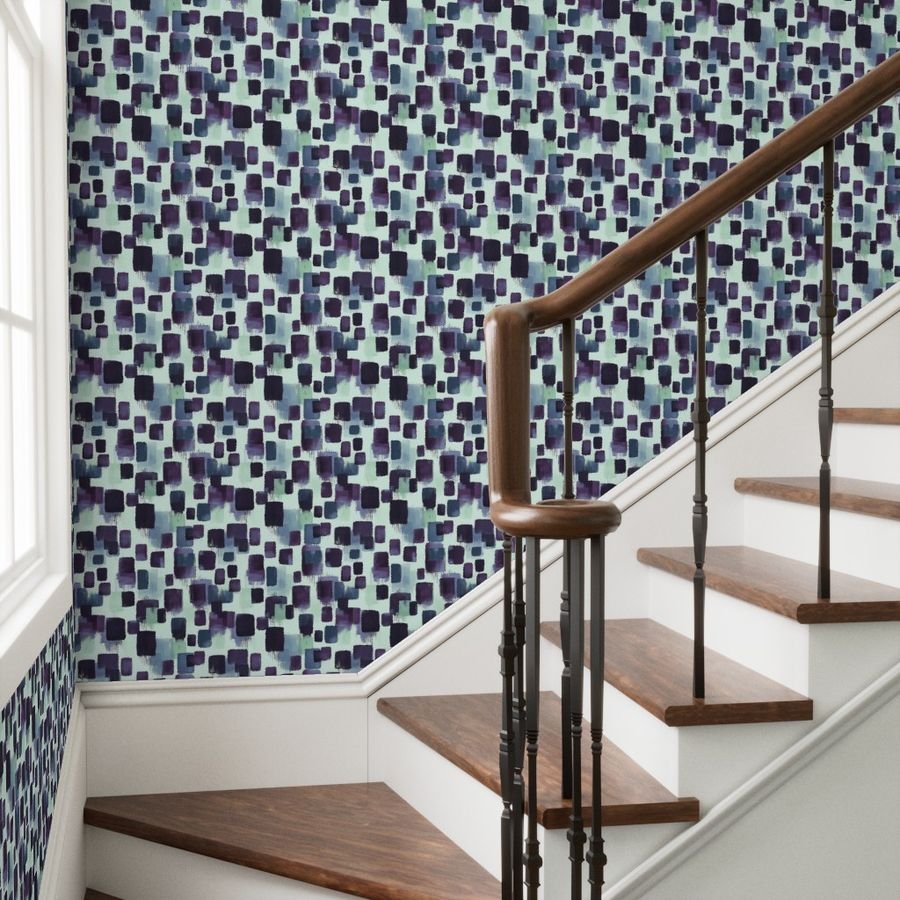 Abstract Brushstroke Blocks in Purple Teal and Cream Wallpaper abstract wallpaper