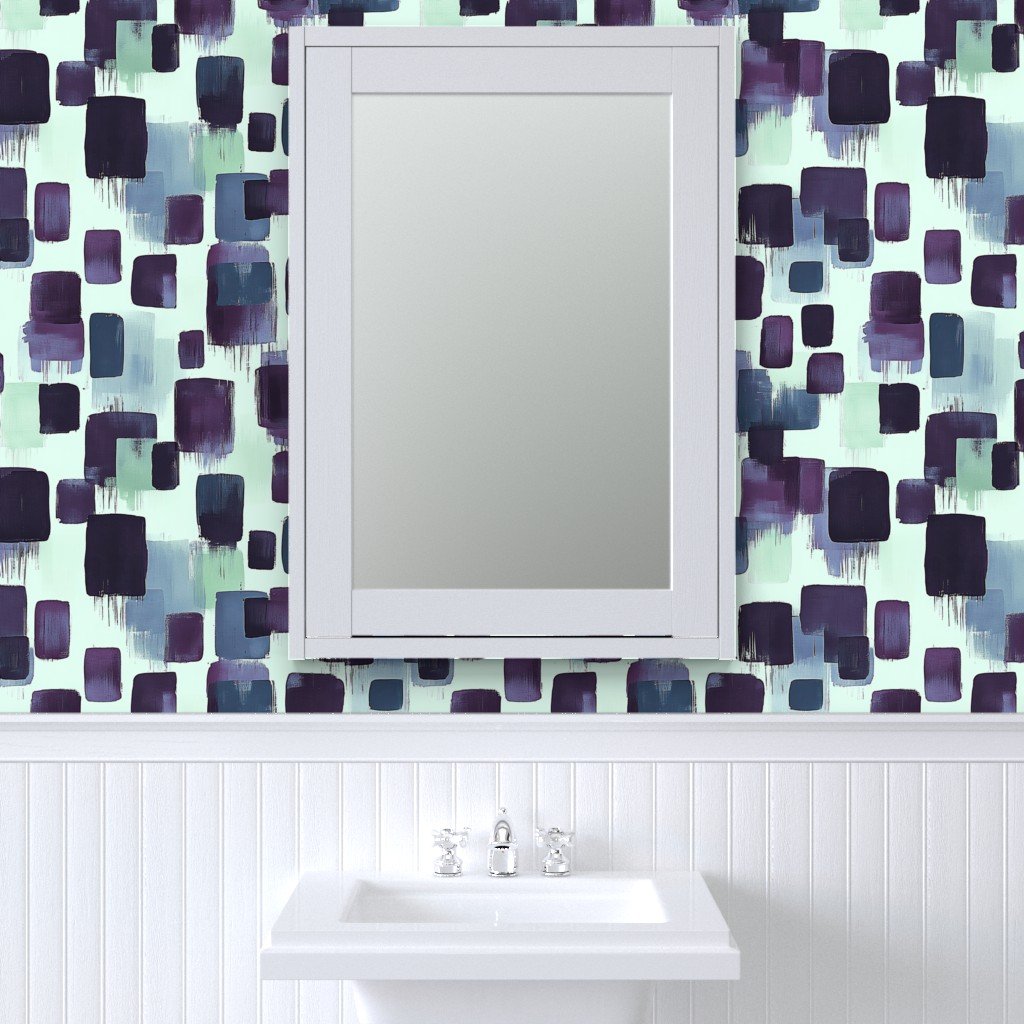 Large Abstract Brushstroke Blocks in Purple Teal and Cream Wallpaper abstract wallpaper
