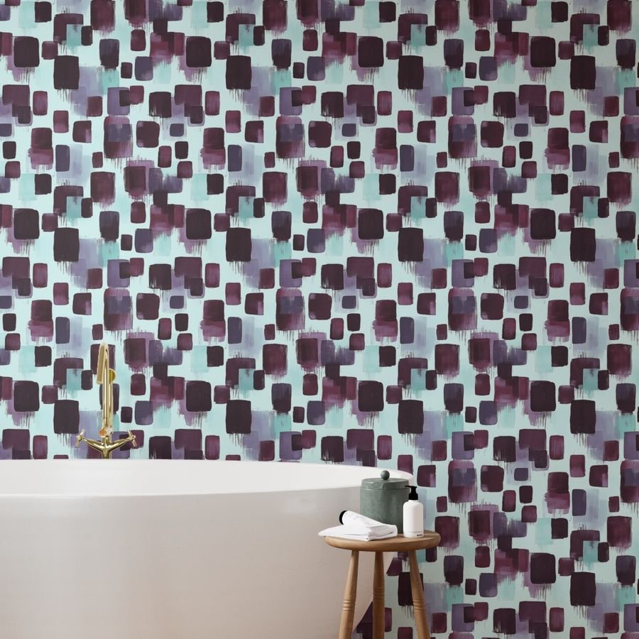 Large Abstract Brushstroke Blocks in Burgundy Teal and Soft Mint Wallpaper abstract wallpaper