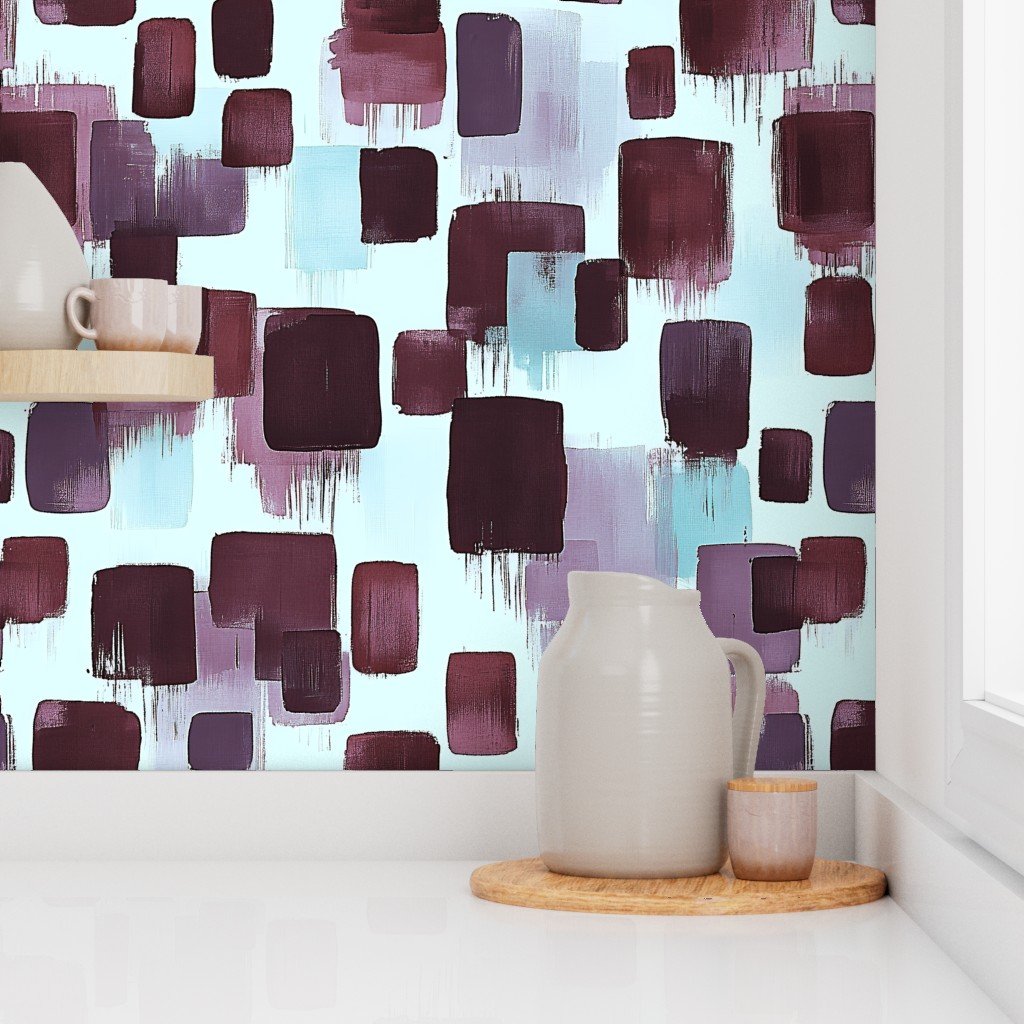 Large Abstract Brushstroke Blocks in Burgundy Lavender and Soft Mint Wallpaper abstract wallpaper
