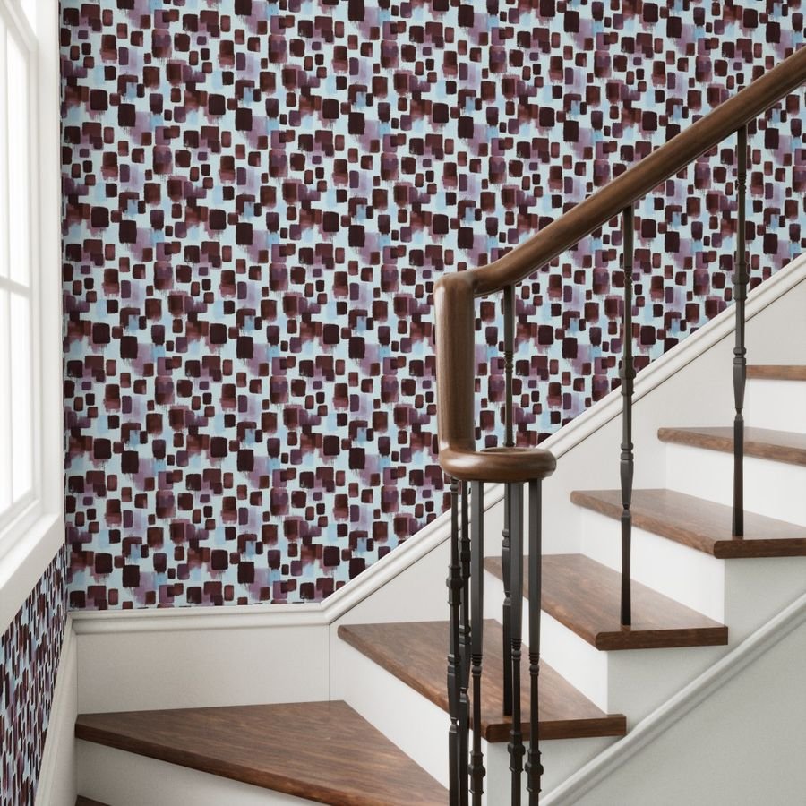 Abstract Brushstroke Blocks in Burgundy Lavender and Sky Blue Wallpaper sky blue wallpaper