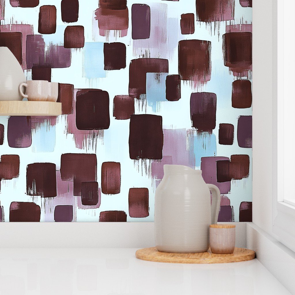 Large Abstract Brushstroke Blocks in Burgundy Lavender and Sky Blue Wallpaper sky blue wallpaper