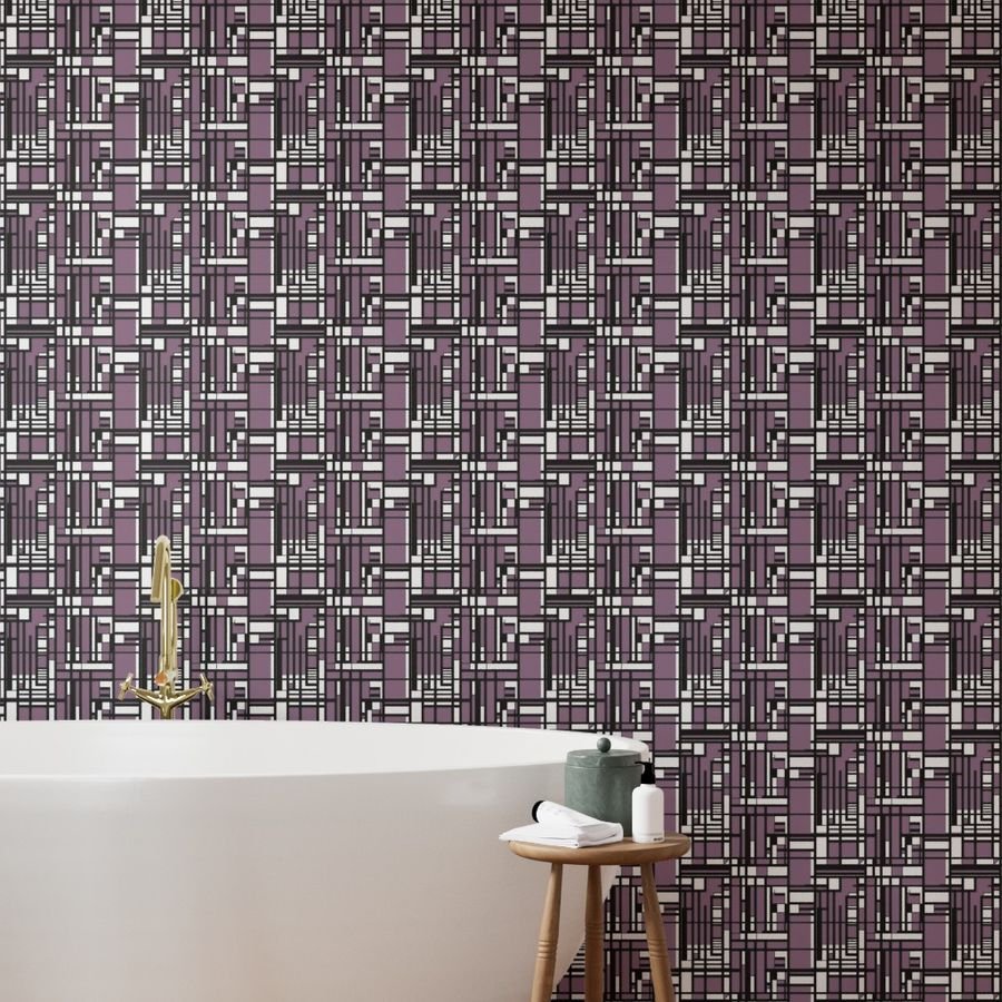 Mauve Modernist City Blocks Geometric Pattern Wallpaper abstract lines wallpaper