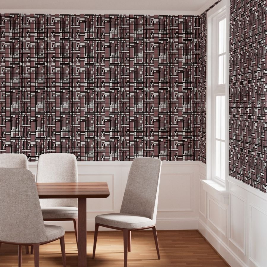 Dusty Rose Modernist City Blocks Geometric Pattern Wallpaper abstract lines wallpaper