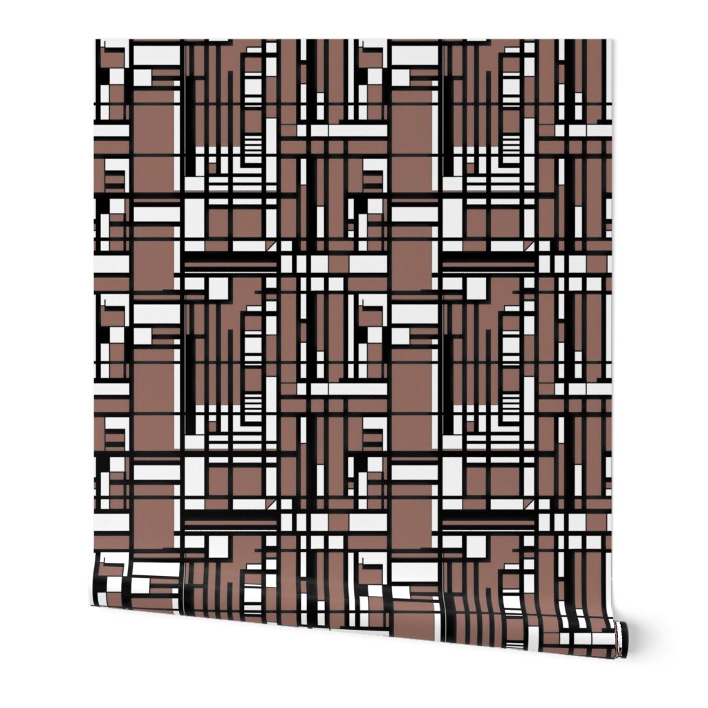 Clay Brown Modernist City Blocks Geometric Pattern Wallpaper abstract lines wallpaper