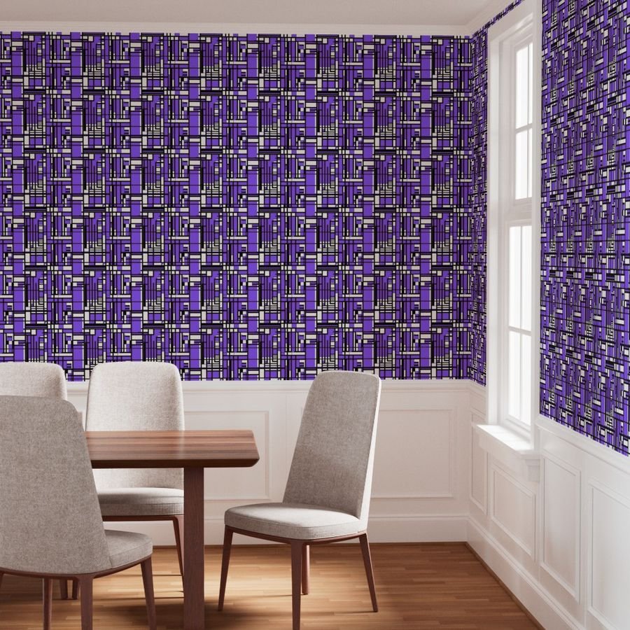 Electric Violet Modernist City Blocks Geometric Pattern Wallpaper abstract lines wallpaper