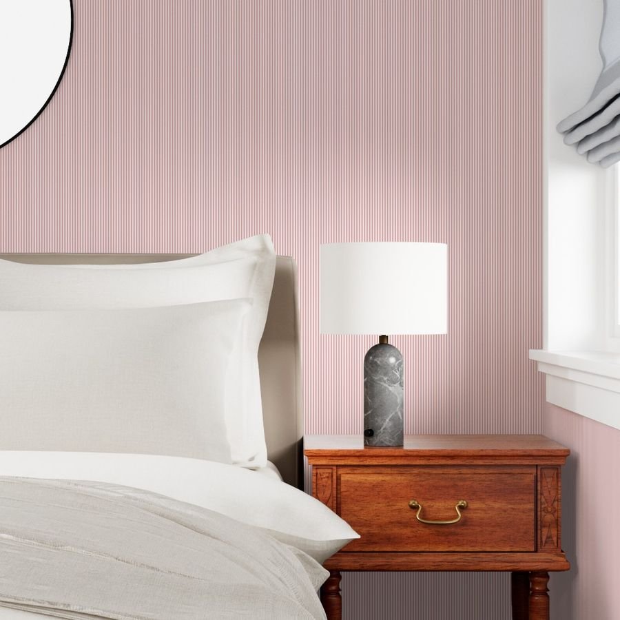 Dusty Rose Pinstripe in an English Country Garden Wallpaper baby shower wallpaper