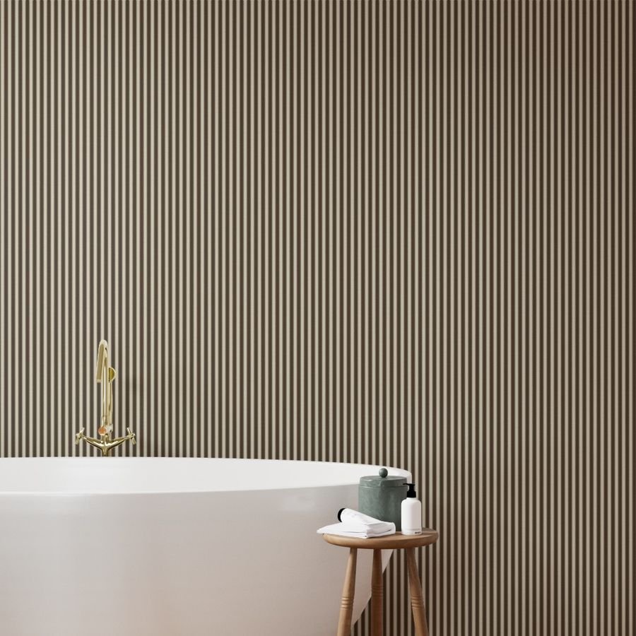 Serrated Rockpool Brown Small Stripe on Cream Wallpaper brown stripe wallpaper