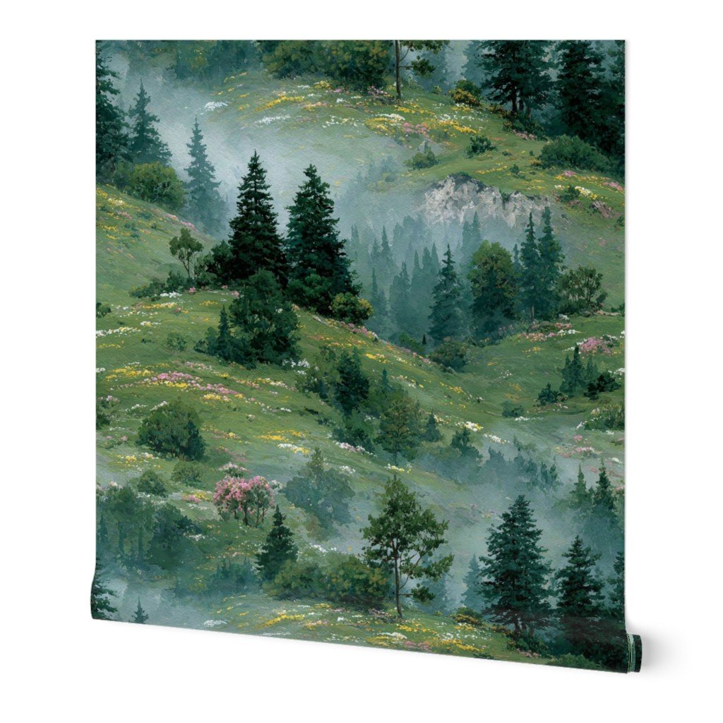 Olympic National Park Spring Watercolor Wildflower Landscape Wallpaper coast wallpaper