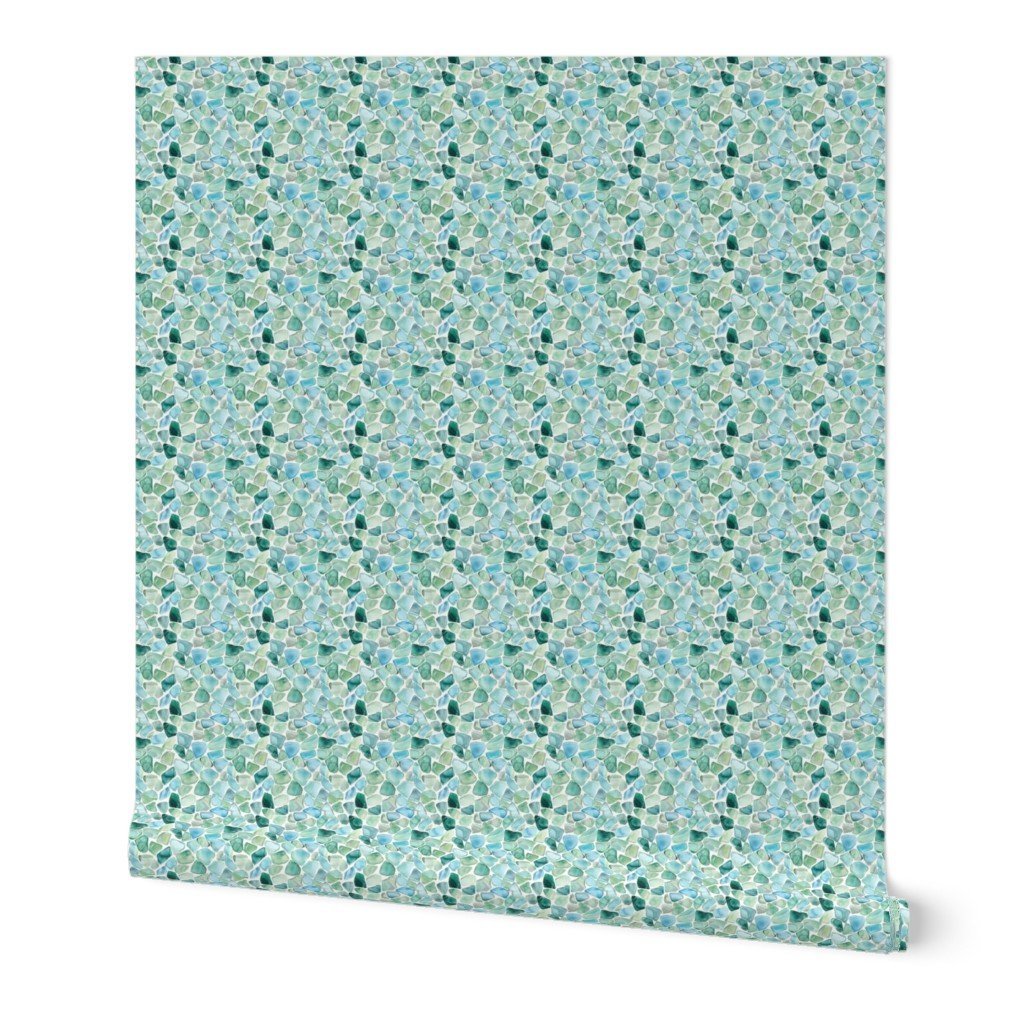 Mini Blue and Aqua Watercolor Sea Glass Shards Pattern Wallpaper sea glass wallpaper