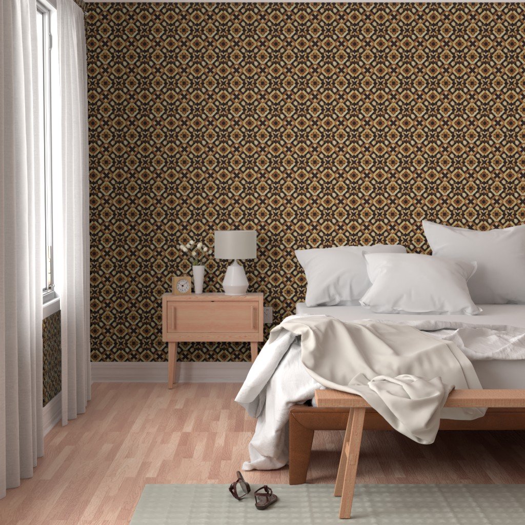 Small Geometric Marquetry Wood Inlay Pattern in Rich Dark Wood Tones Wallpaper rich tones wallpaper