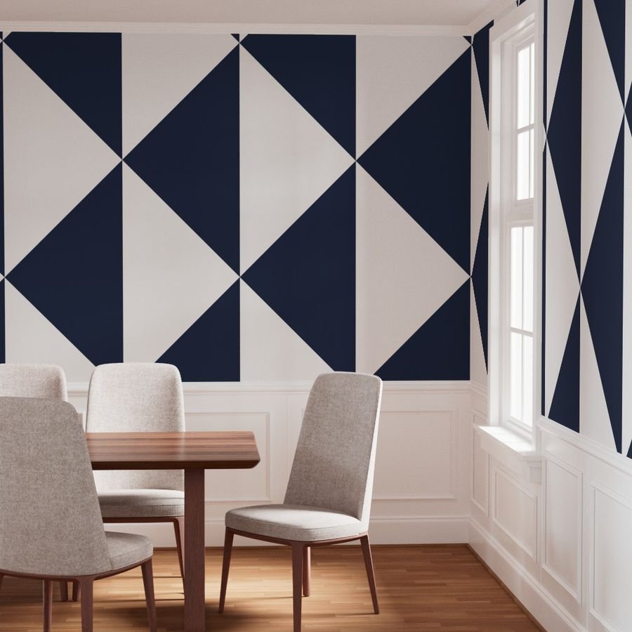 Bold Navy and White Oversized Geometric Diamond Wallpaper architectural wallpaper