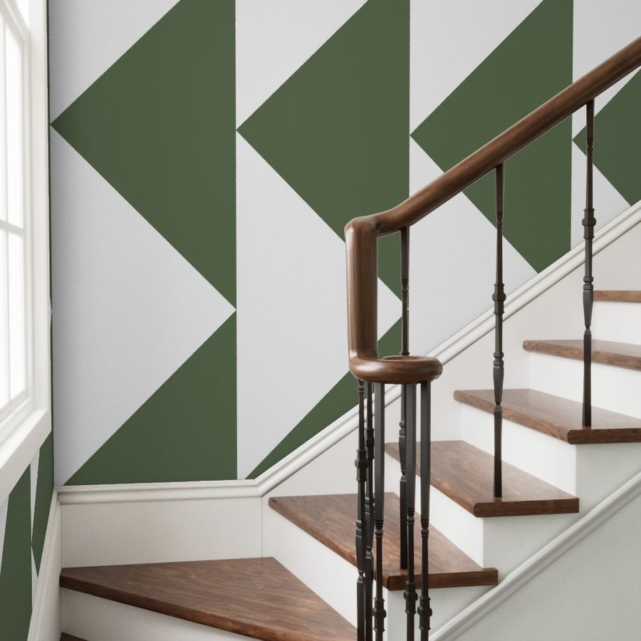 Bold Olive and White Oversized Geometric Triangle Wallpaper abstract wallpaper