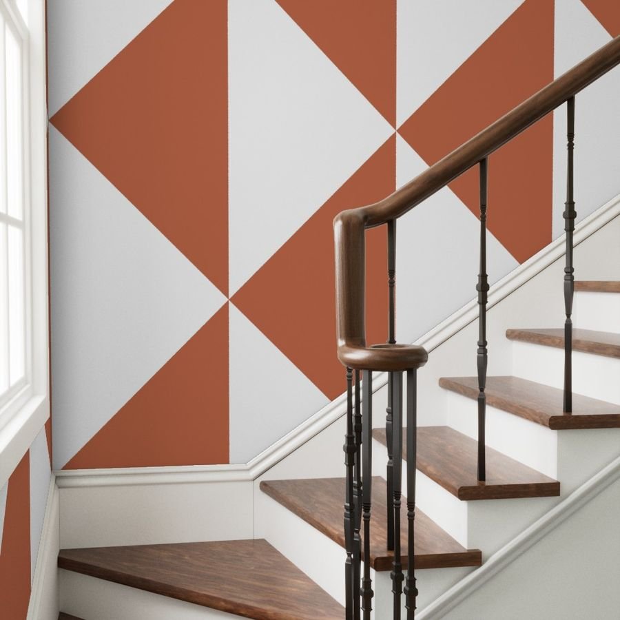 Bold Terracotta and White Oversized Geometric Diamond Wallpaper abstract wallpaper