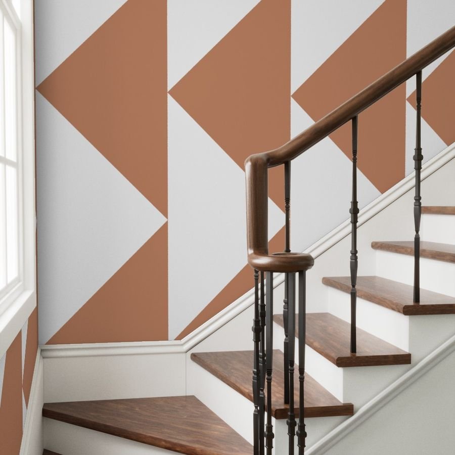 Bold Soft Clay and White Oversized Geometric Triangle Wallpaper large scale wallpaper
