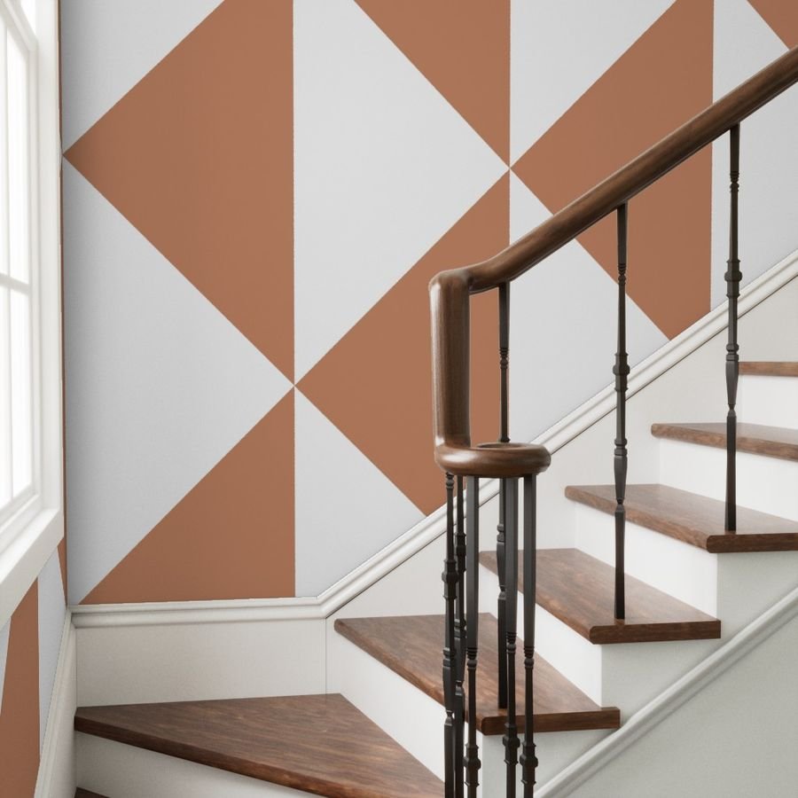 Bold Soft Clay and White Oversized Geometric Diamond Wallpaper soft clay wallpaper