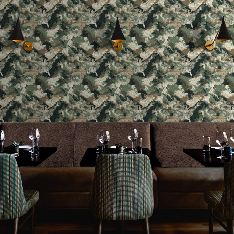 USA State Outline Camouflage Map Design in Earth Tone Green and Sand Wallpaper earth tone wallpaper