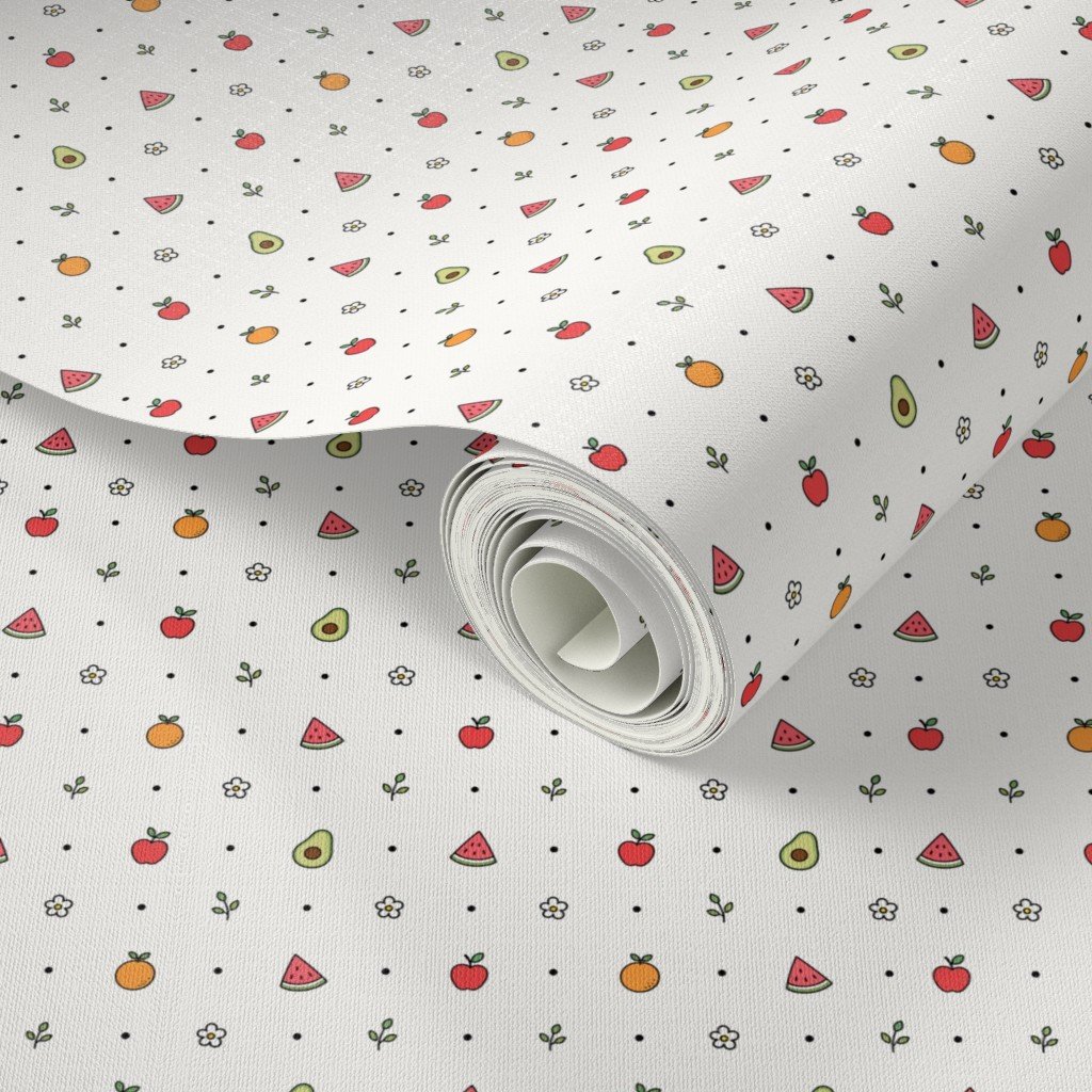 Minimal Fruit Doodle Pattern With Apples Oranges Watermelon Avocado W Wallpaper apples wallpaper