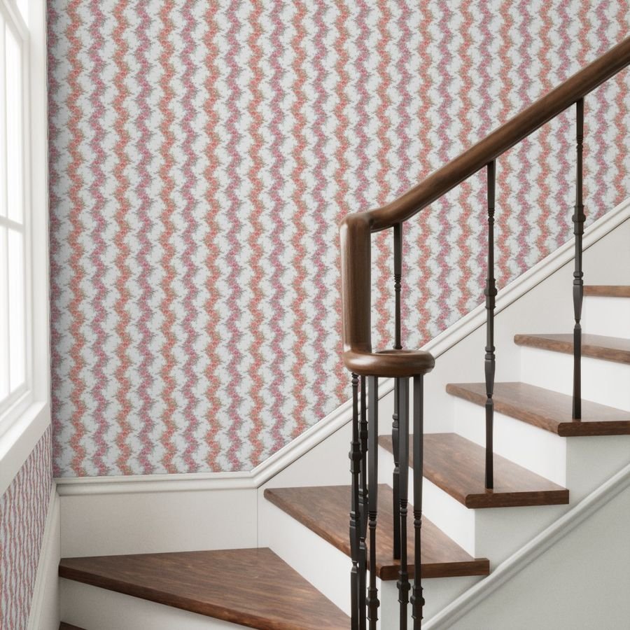 Vintage English Garden Small Two Tone Pink Rose Stripe Pattern on Whit W Wallpaper botanical wallpaper
