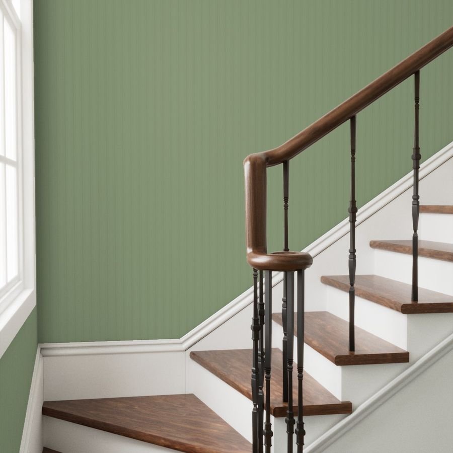 Tonal Sage Green Tailored Ticking Stripe Cottage Farmhouse Small Scal Wallpaper green stripe wallpaper