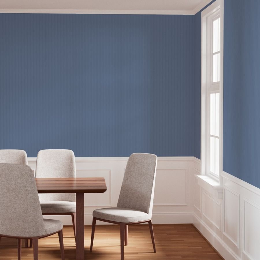 Tonal Dusty Blue Tailored Ticking Stripe Cottage Farmhouse Small Scal Wallpaper blue stripe wallpaper