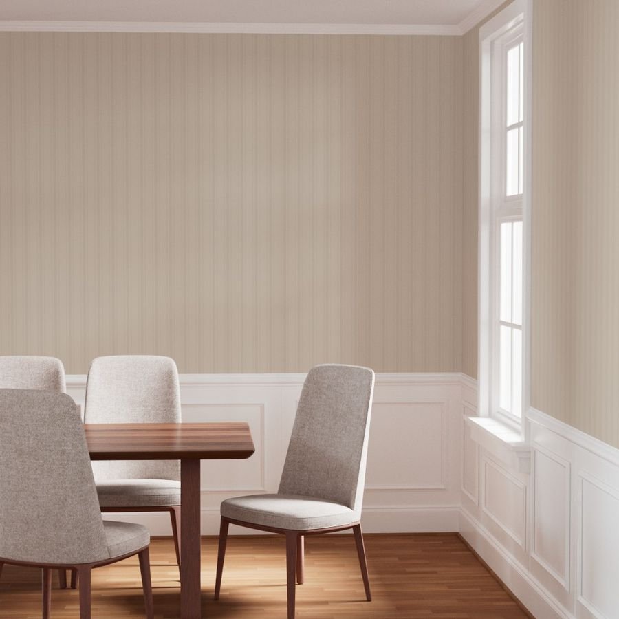 Tonal Soft Cream Tailored Ticking Stripe Cottage Farmhouse Wide Strip Wallpaper classic style wallpaper