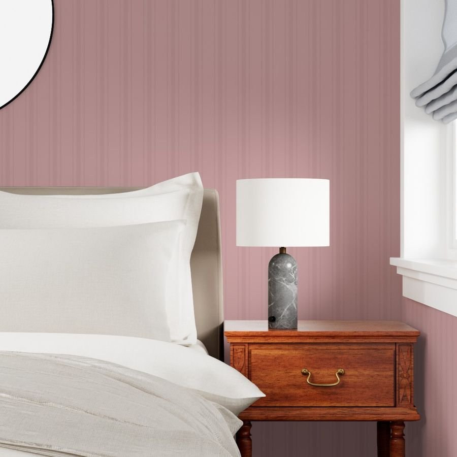 Tonal Dusty Rose Tailored Ticking Stripe Cottage Farmhouse Wide Strip Wallpaper classic decor wallpaper