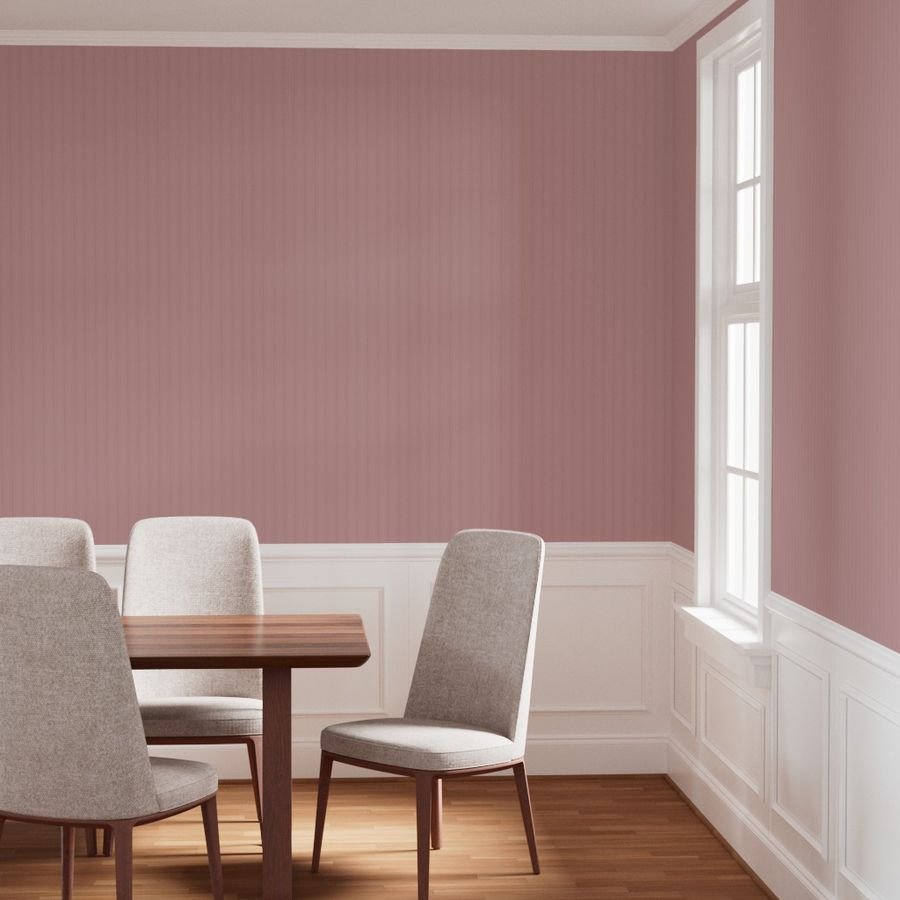 Tonal Dusty Rose Tailored Ticking Stripe Cottage Farmhouse Small Scal Wallpaper dusty rose wallpaper