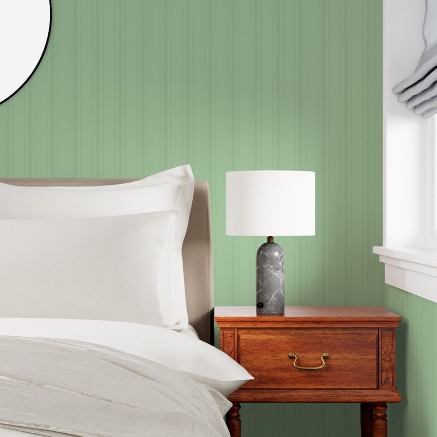 Tonal Fresh Green Tailored Ticking Stripe Cottage Farmhouse Wide Stri Wallpaper country style wallpaper