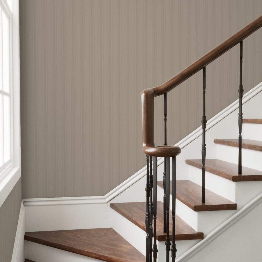 Tonal Taupe Tailored Ticking Stripe Cottage Farmhouse Wide Stripe Wal Wallpaper home decor wallpaper