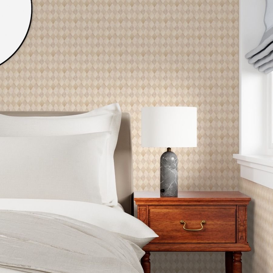 Small Light Beech and Oak Wood Harlequin Diamond Parquet Marquetry Pattern Wallpaper beech wallpaper