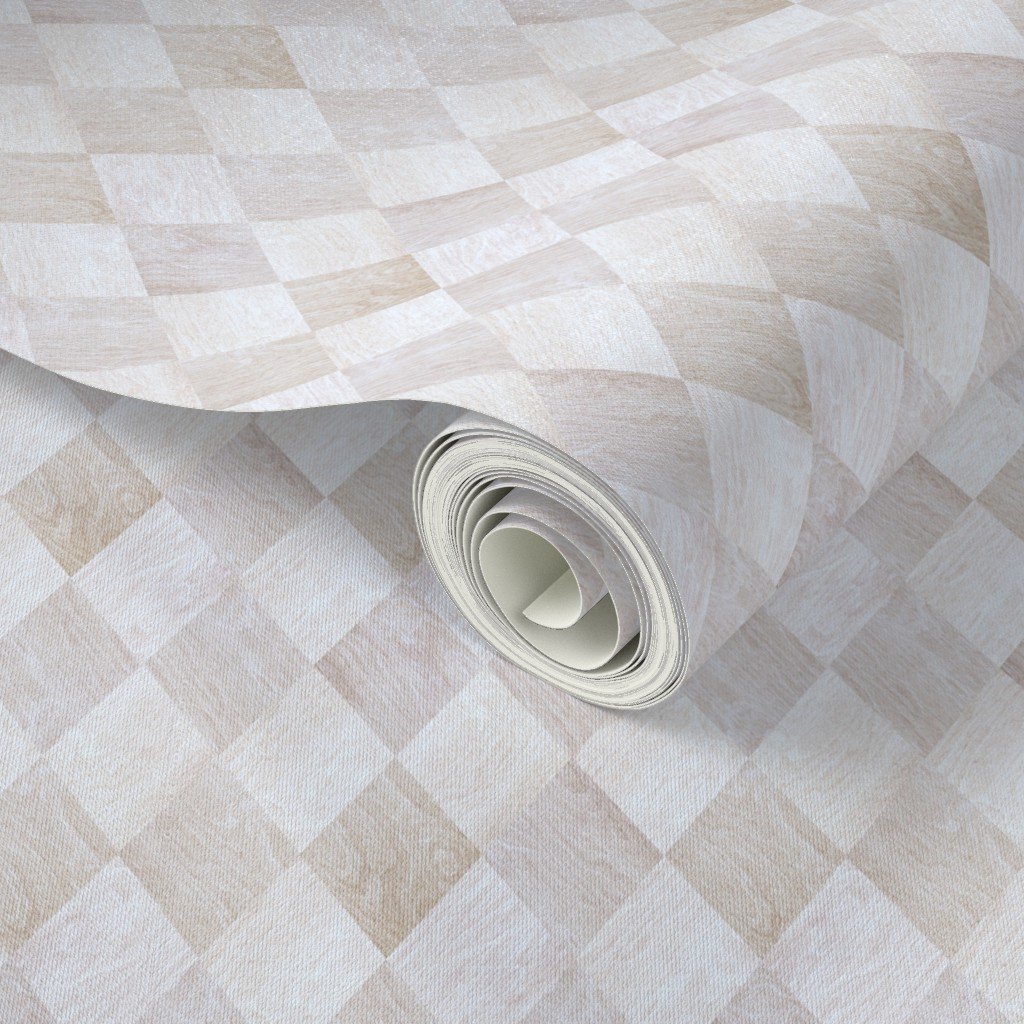 Small Light and Dark Beech and Oak Wood Harlequin Diamond Check Marquetry Wallpaper light wood wallpaper