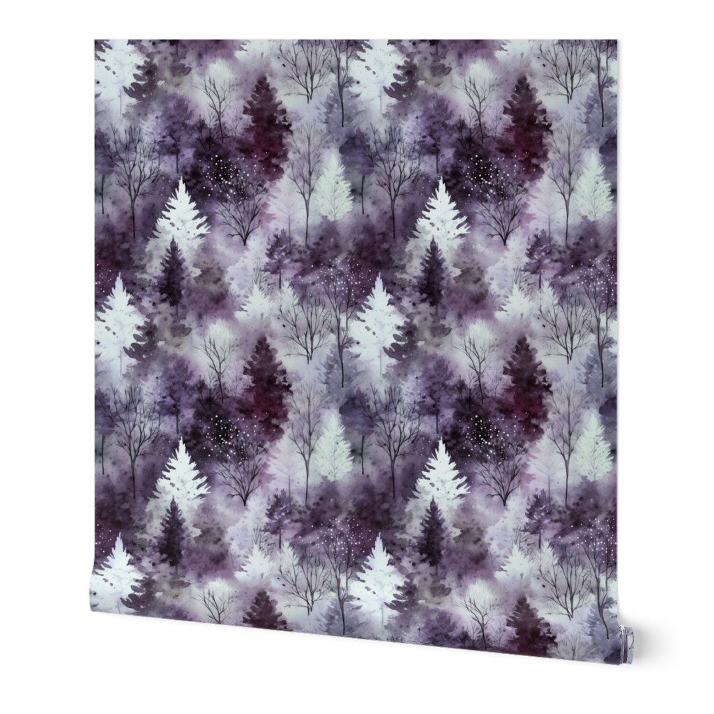 Small Endless Winter Tree Dreamscape Trees in Soft Plum Misty Forest Wallpaper cool tone wallpaper