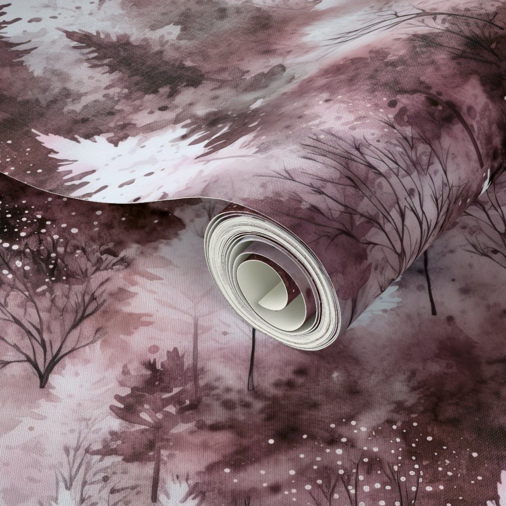 Small Endless Winter Tree Dreamscape Trees in Dusty Rose Misty Forest W Wallpaper warm tone wallpaper