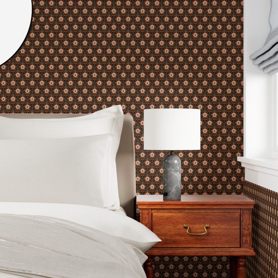 Small Royal Tudor Rose Crown Damask on Midnight Black Wallpaper jewel tone wallpaper