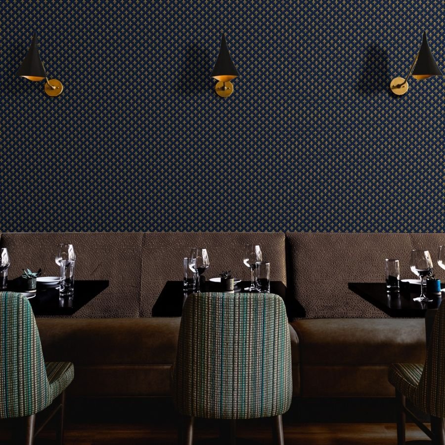 Small Royal French Fleur de Lis Gold on Deep Bourbon Blue Pattern Wallpaper french monarchy wallpaper