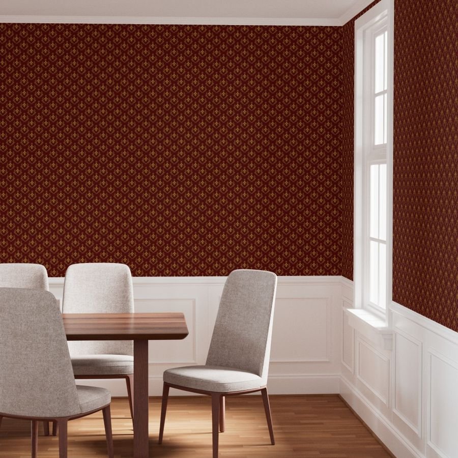 Small Napoleonic Royal Bee and Laurel Wreath Pattern on Crimson Red Wallpaper bee pattern wallpaper